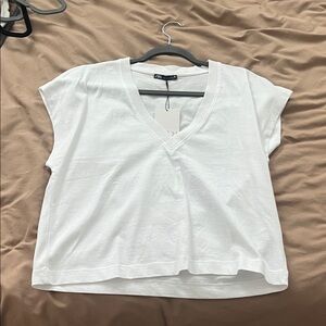 Zara White Short Sleeve V-Neck Muscle Tank Top